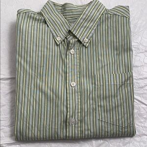 Talbot Kids green yellow striped button down shirt